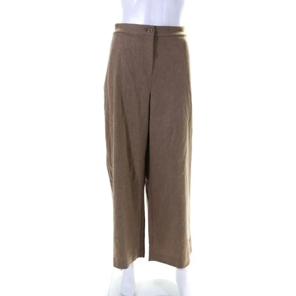 Eileen Fisher Womens Wool Flat Front Wide Leg Ankle Pants Beige Size XL